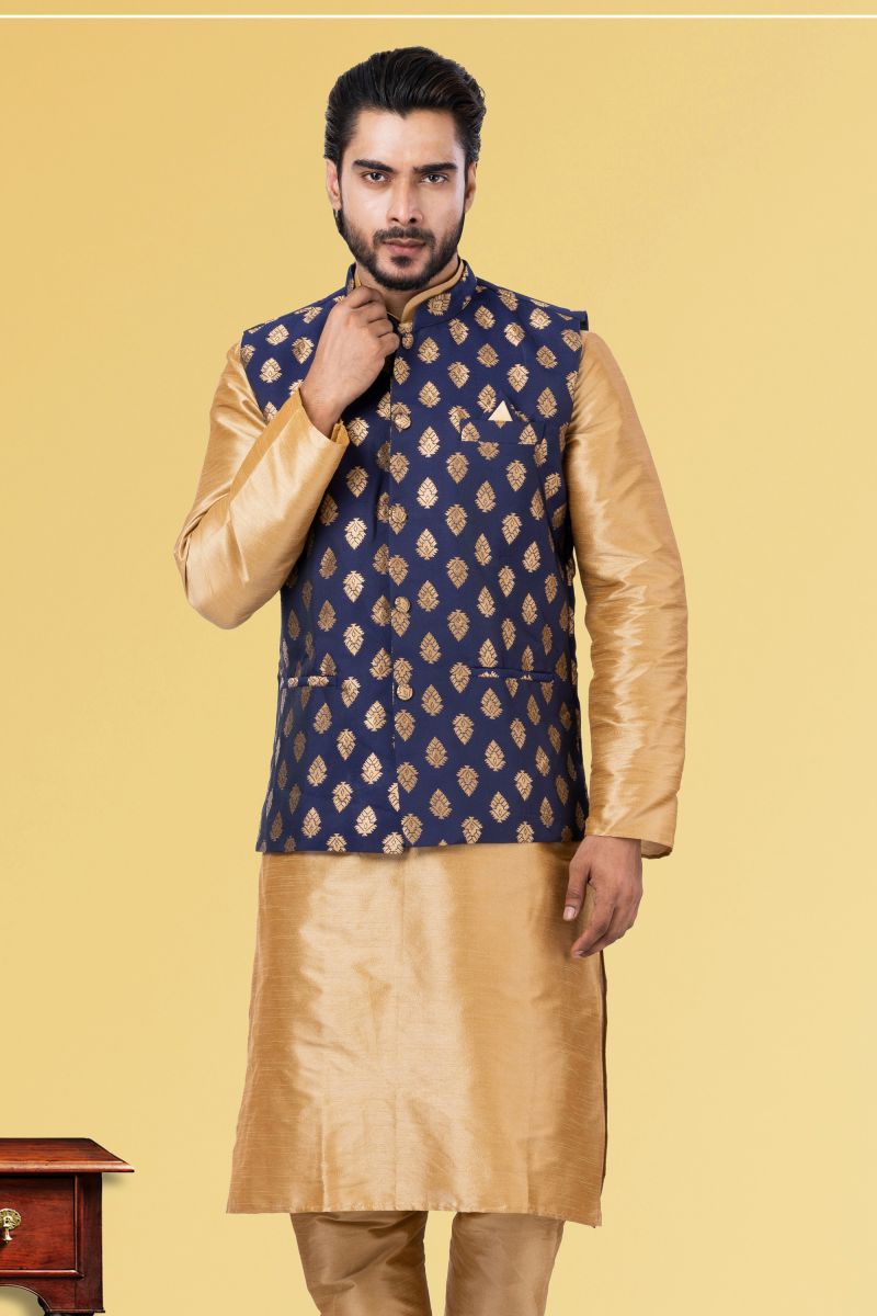 Navy Blue Fancy Sangeet Wear Trendy Readymade Men Jacket