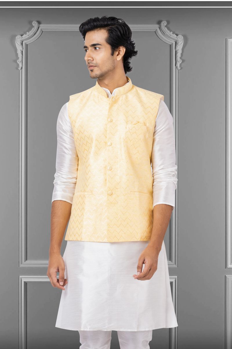 Cream Stunning Linen Silk Function Wear Readymade Jacket For Men