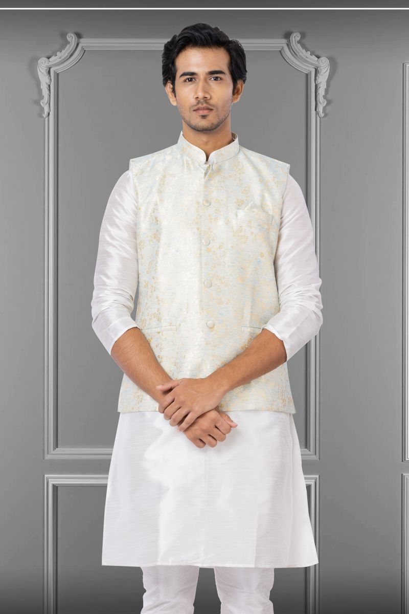 Linen Silk Lovely White Festive Wear Readymade Jacket For Men