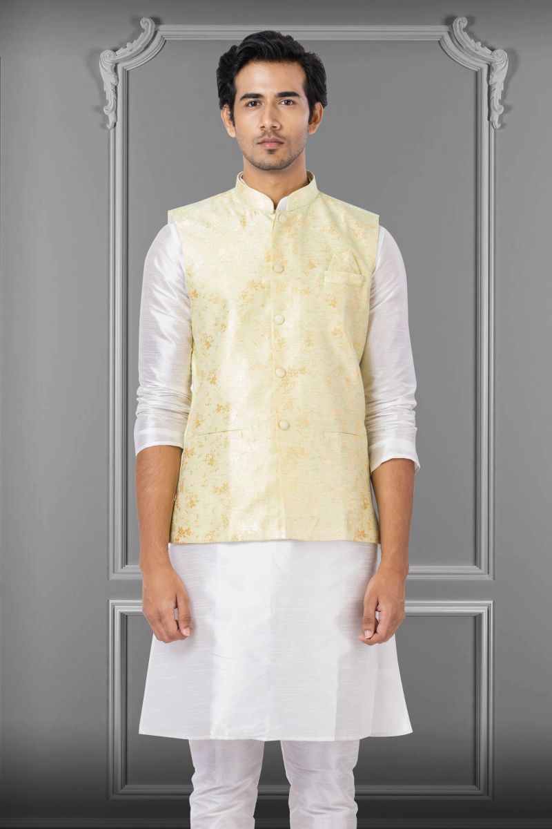 Reception Wear Beige Linen Silk Attractive Readymade Jacket For Men