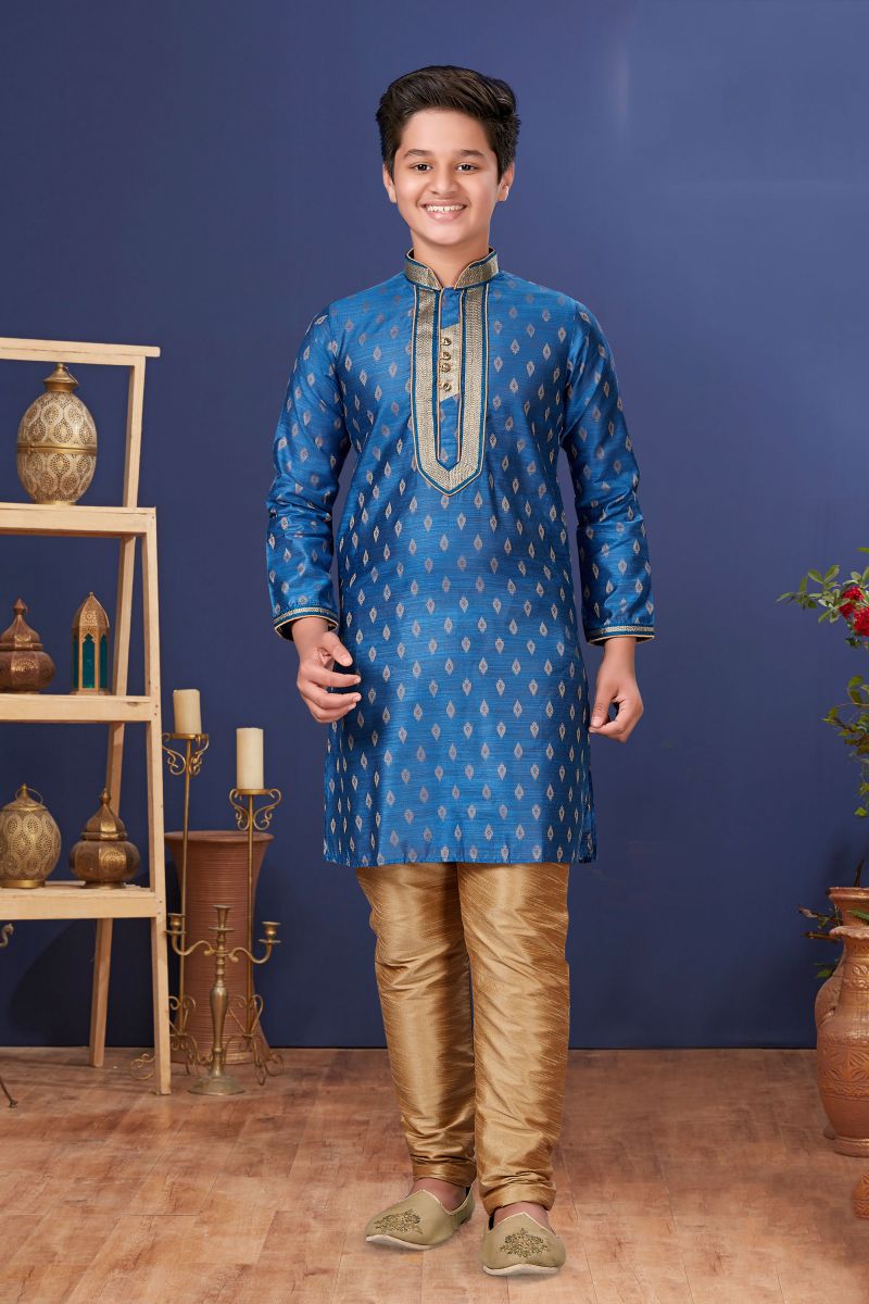 Jacquard Silk Sky Blue Color Occasion Wear Readymade Boys Kurta Pyjama