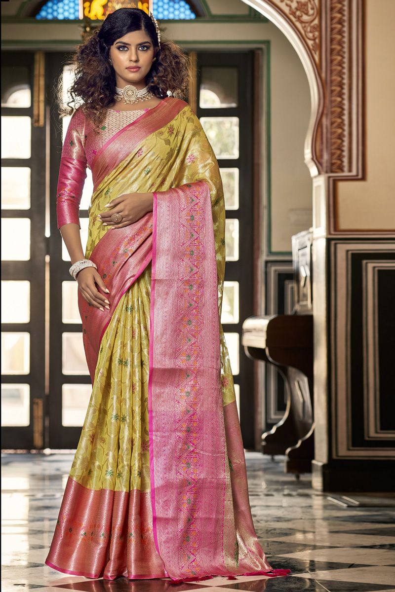 Organza Festive Style Wonderful Saree In Yellow Color