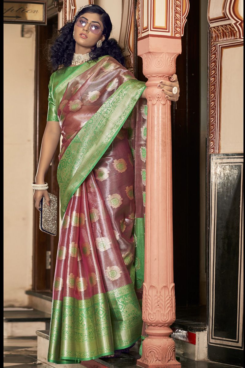 Organza Festive Style Awesome Saree In Red Color