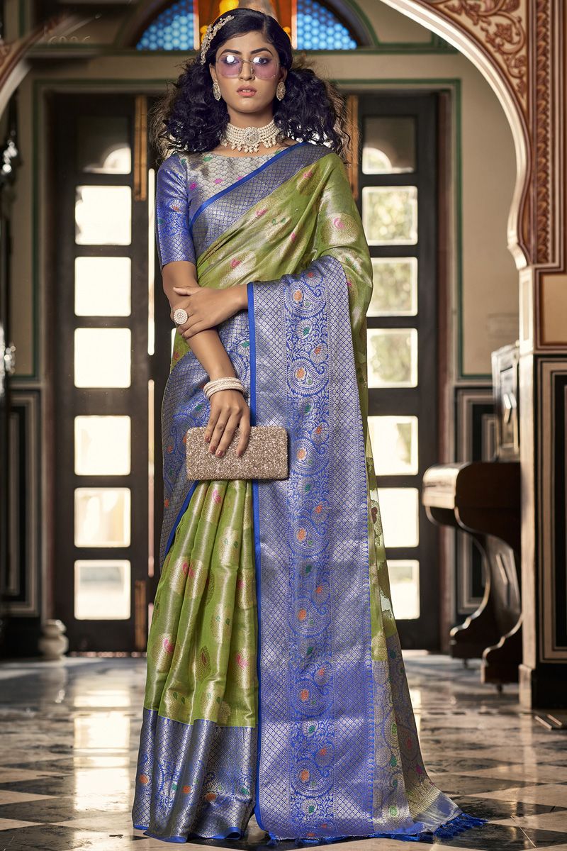 Organza Green Color Ingenious Festive Style Saree