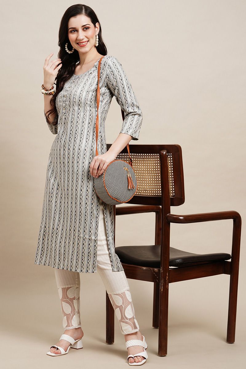 Grey Color Rayon Straight Readymade Kurti