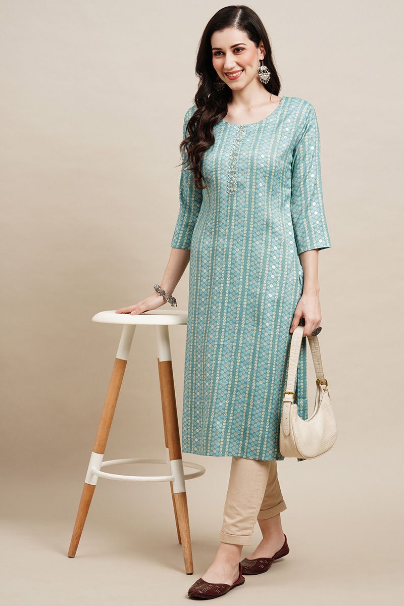 Cyan Color Readymade Kurti For Women