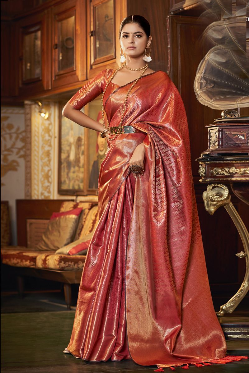 Kanjivaram Silk Fabric Imposing Saree In Red Color