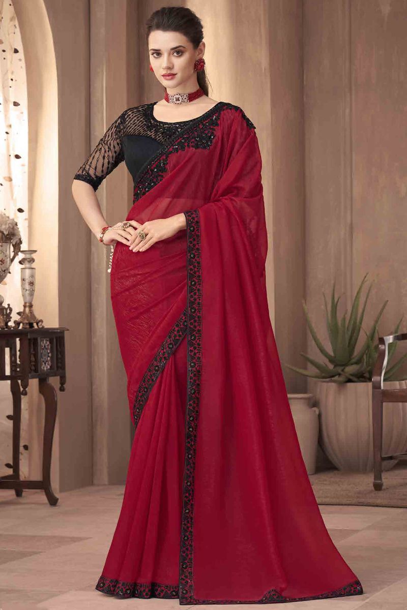 Art Silk Red Color Saree With Wonderful Border Work