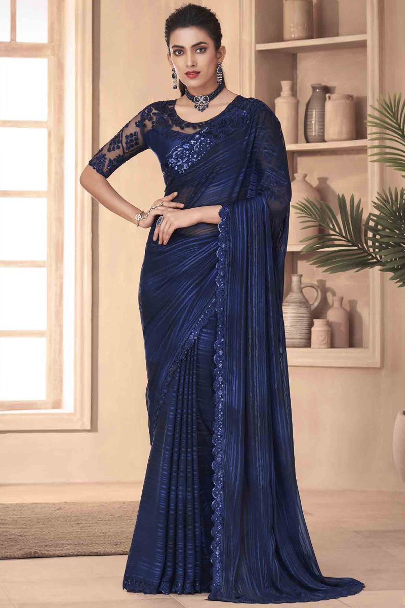 Border Work Blue Color Art Silk Saree