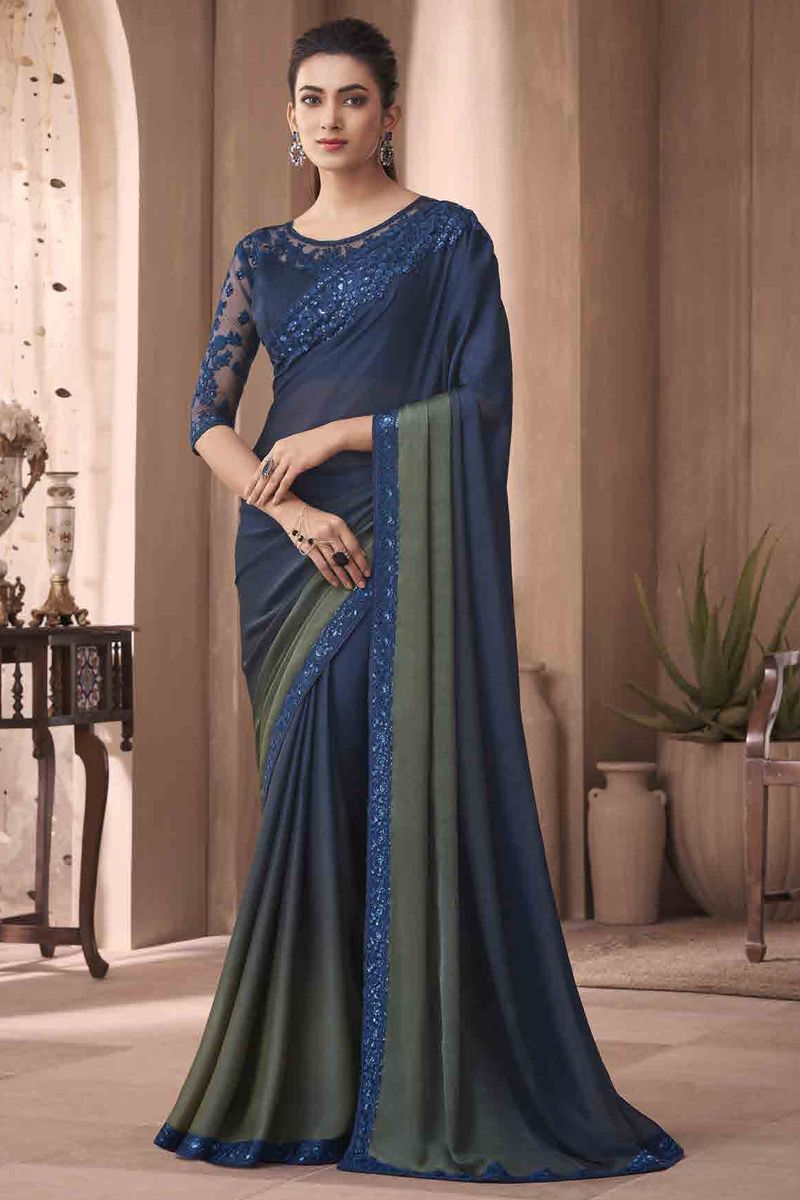 Blue Color Awesome Border Work Art Silk Saree