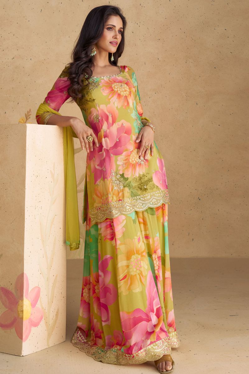 Vartika Singh Creative Chinon Fabric Palazzo Suit In Multi Color