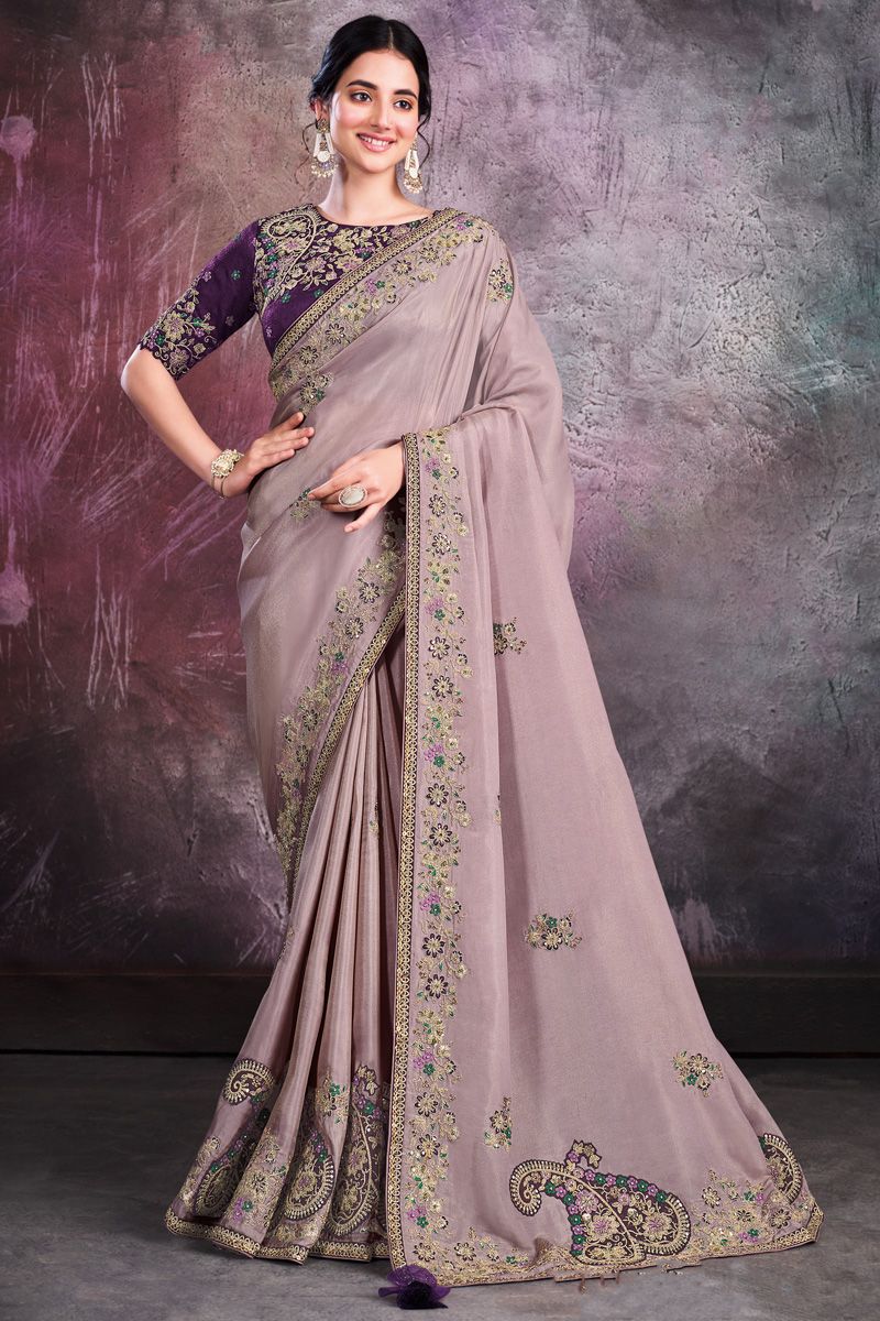 Creative Lavender Color Georgette Fabric Party Style Saree