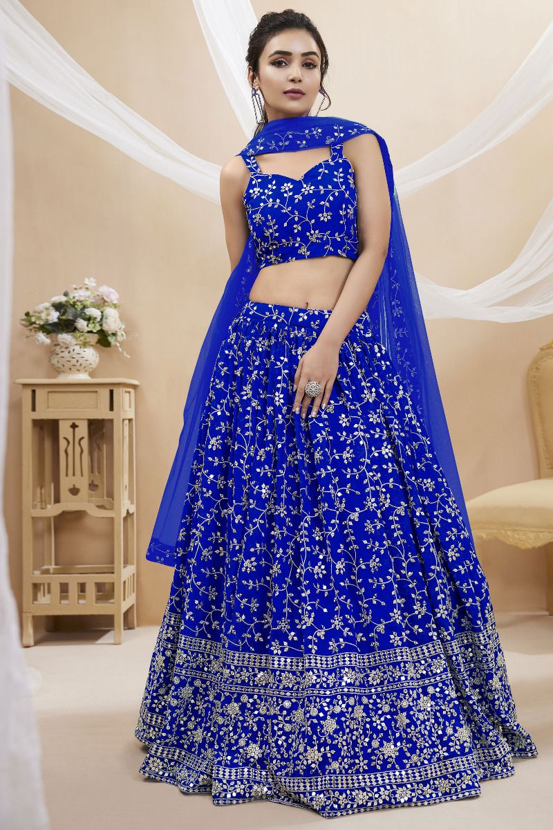 Blue Color Georgette Fabric Embroidered Lehenga Choli