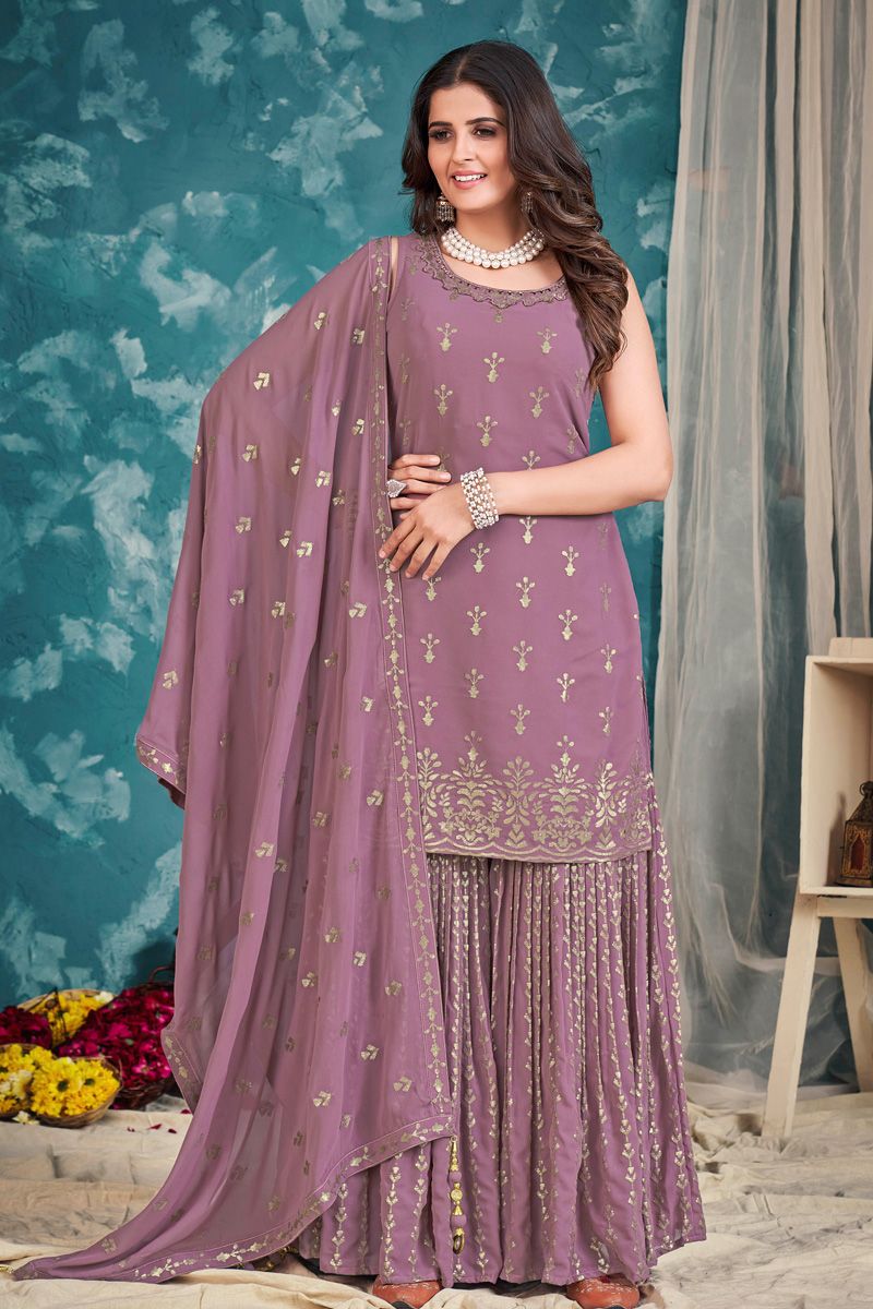 Tempting Georgette Lavender Color Sharara Suit