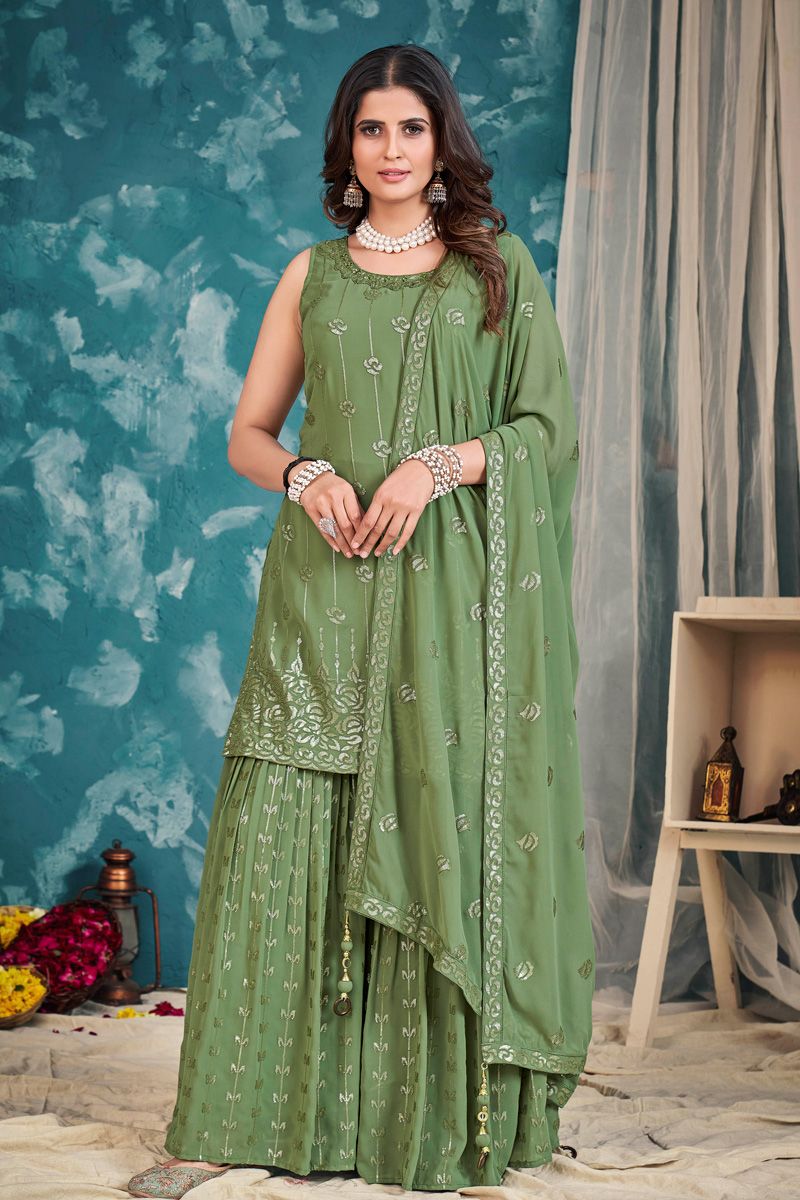 Engaging Green Color Georgette Sharara Suit