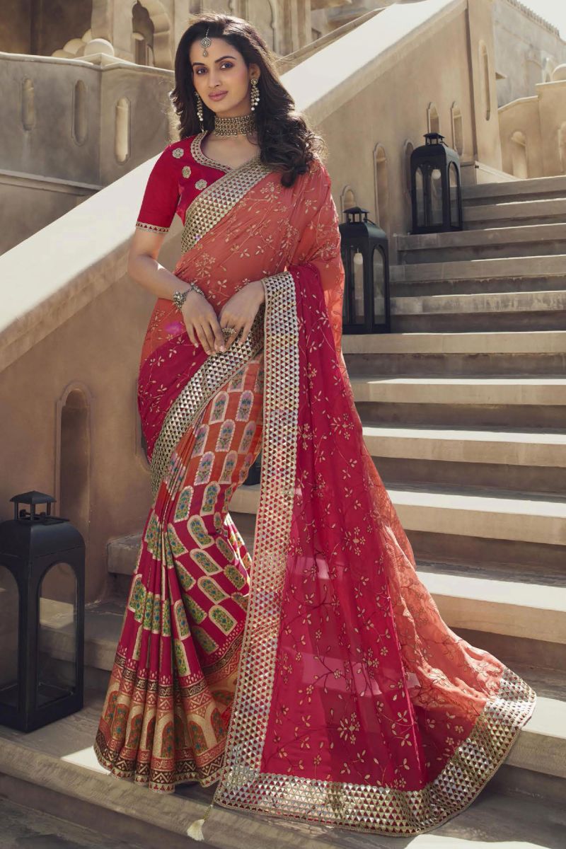 Marvellous Lace Zari Work On Art Silk Printed Saree In Multi Color