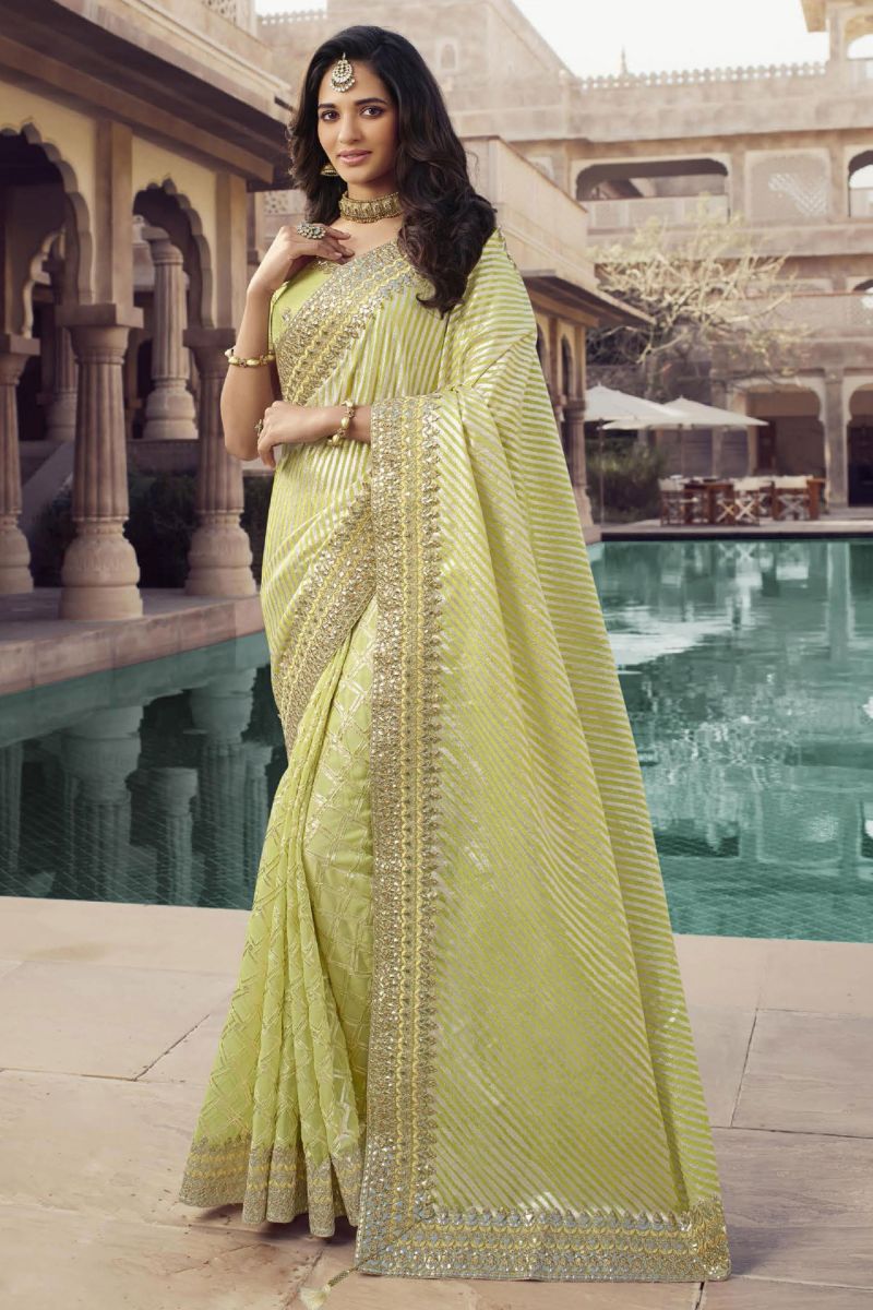 Amazing Green Color Art Silk Printed Saree With Lace Zari Work