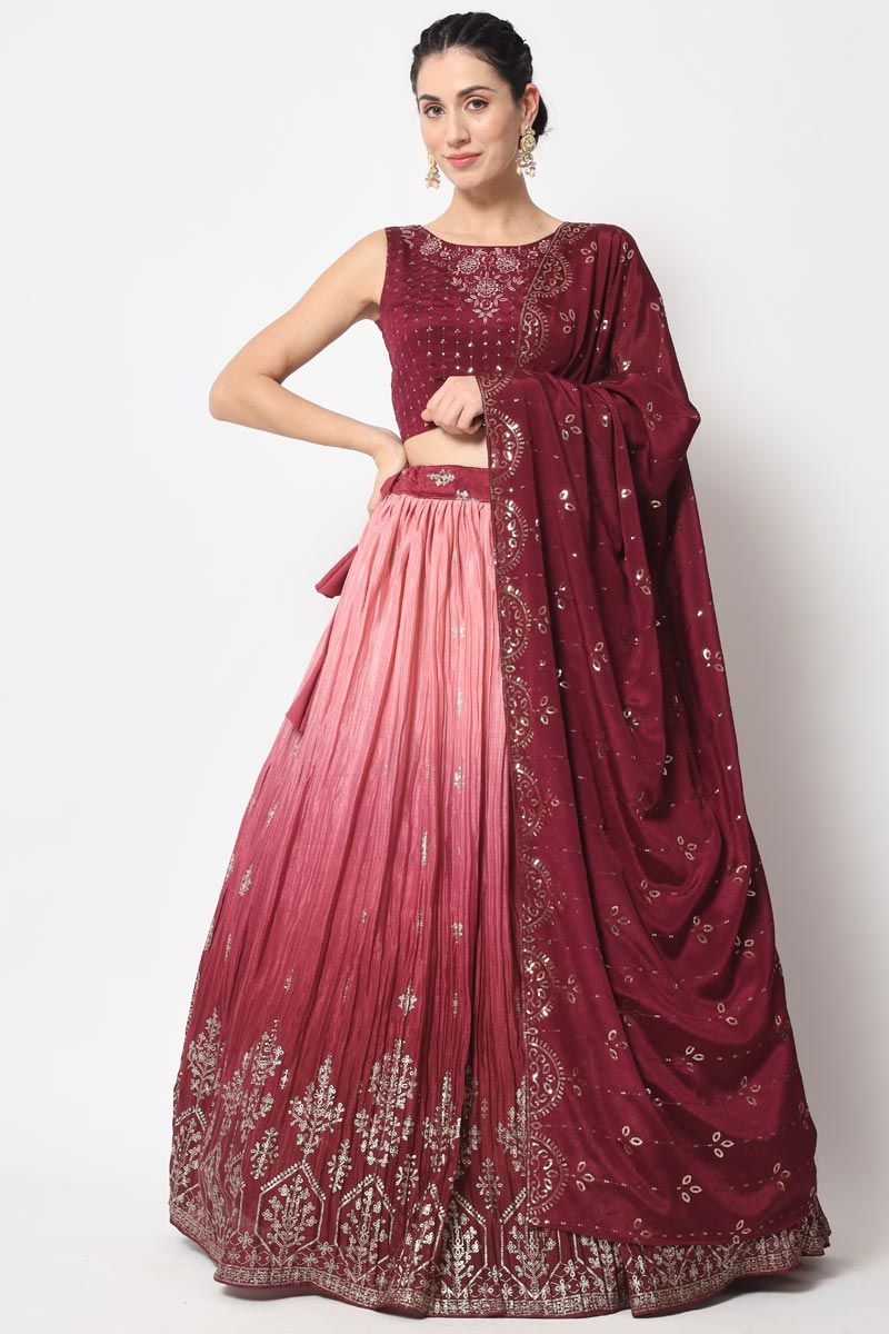 Chinon Foil Printed Lehenga In Magenta Color