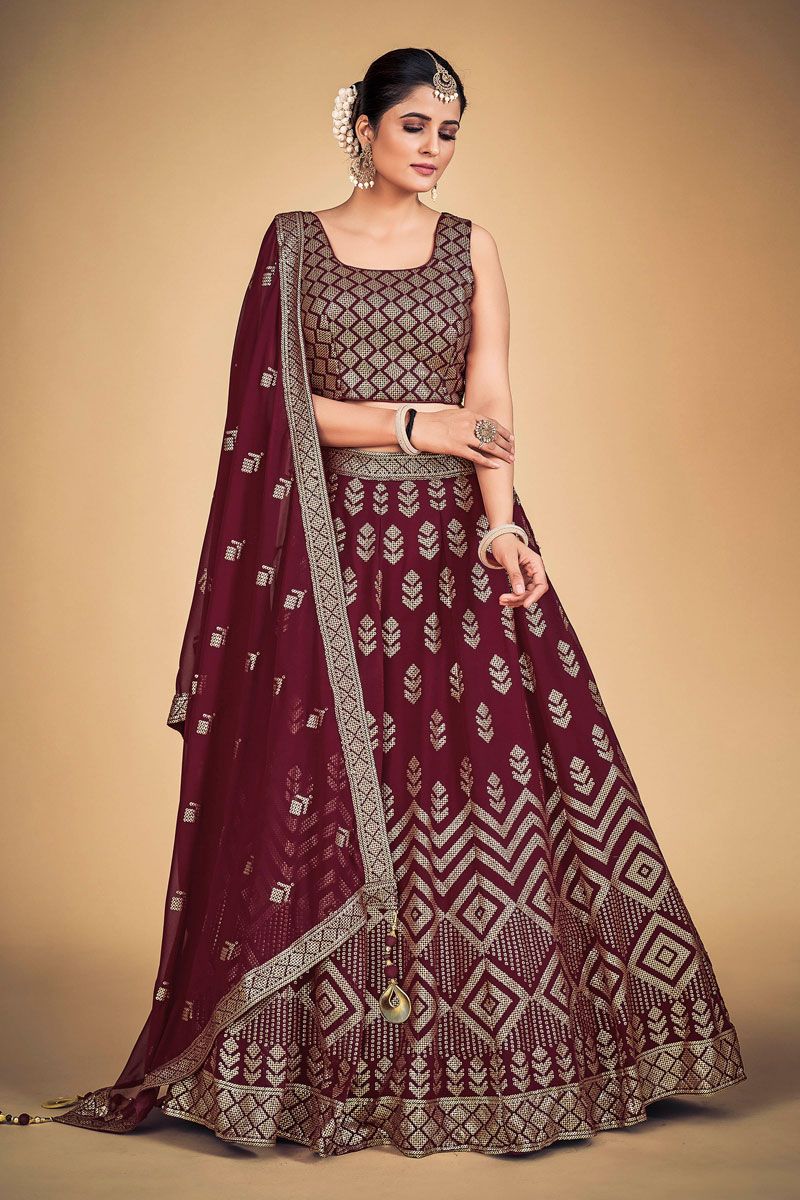 Maroon Georgette Fabric Weddibg Wear Readynade Lehenga Choli