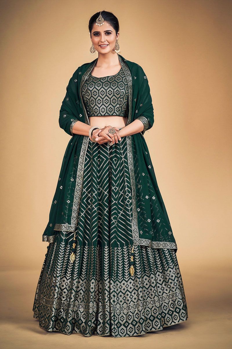 Georgette Fabric Dark Green Reception Wear Readynade Lehenga Choli