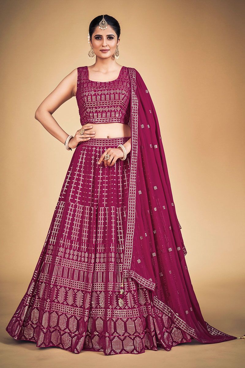 Rani Georgette Fabric Wedding Wear Readynade Lehenga Choli