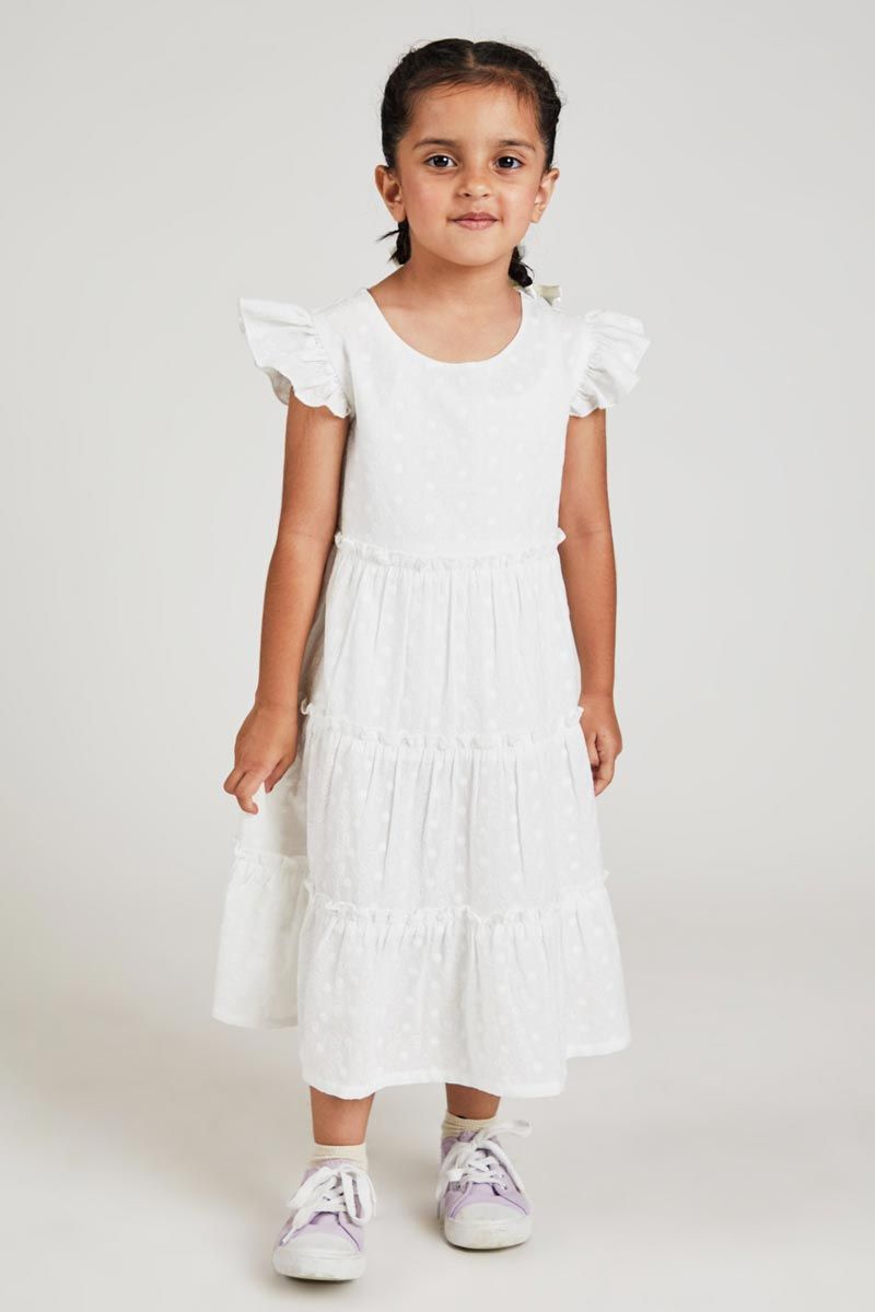 White Fit And Flare Allover Embroidered 100% Cotton Dress