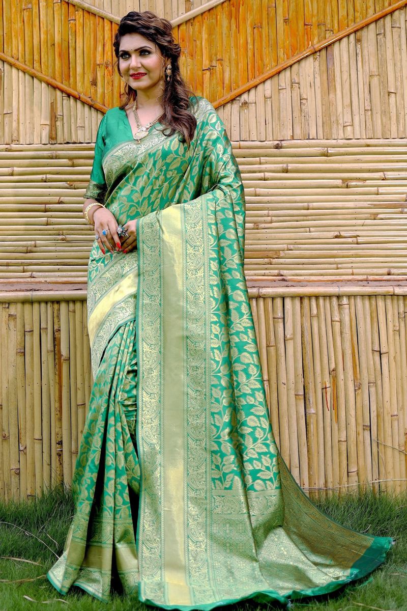 Banarasi Silk Green Color Saree With Weaving Work