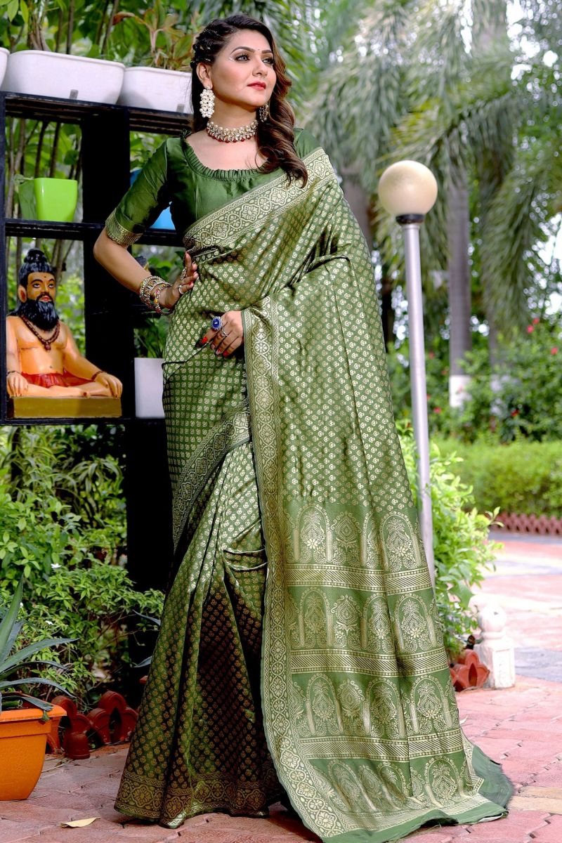 Banarasi Silk Green Weaving Work Saree