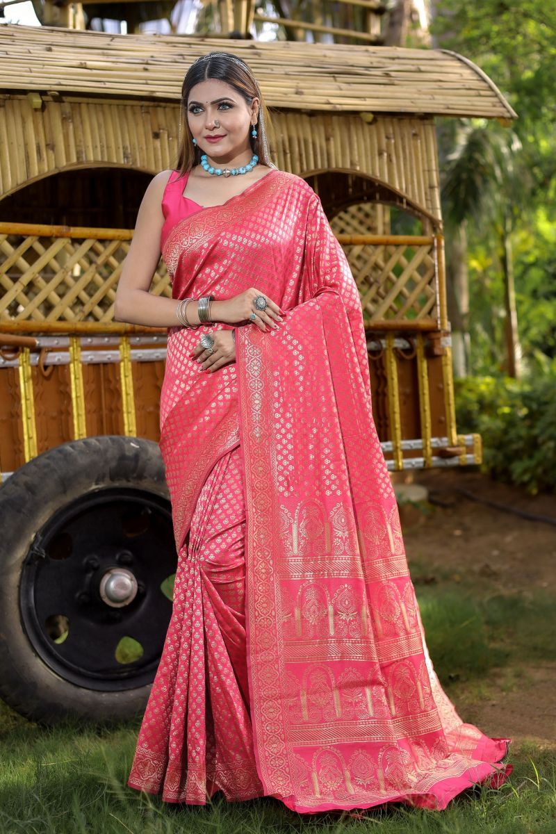 Pink Weaving Work Banarasi Silk Saree