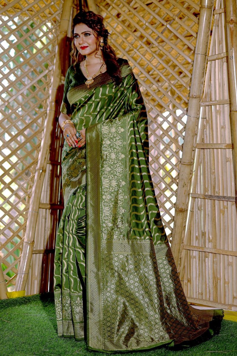 Green Color Weaving Work On Banarasi Silk Chic Saree