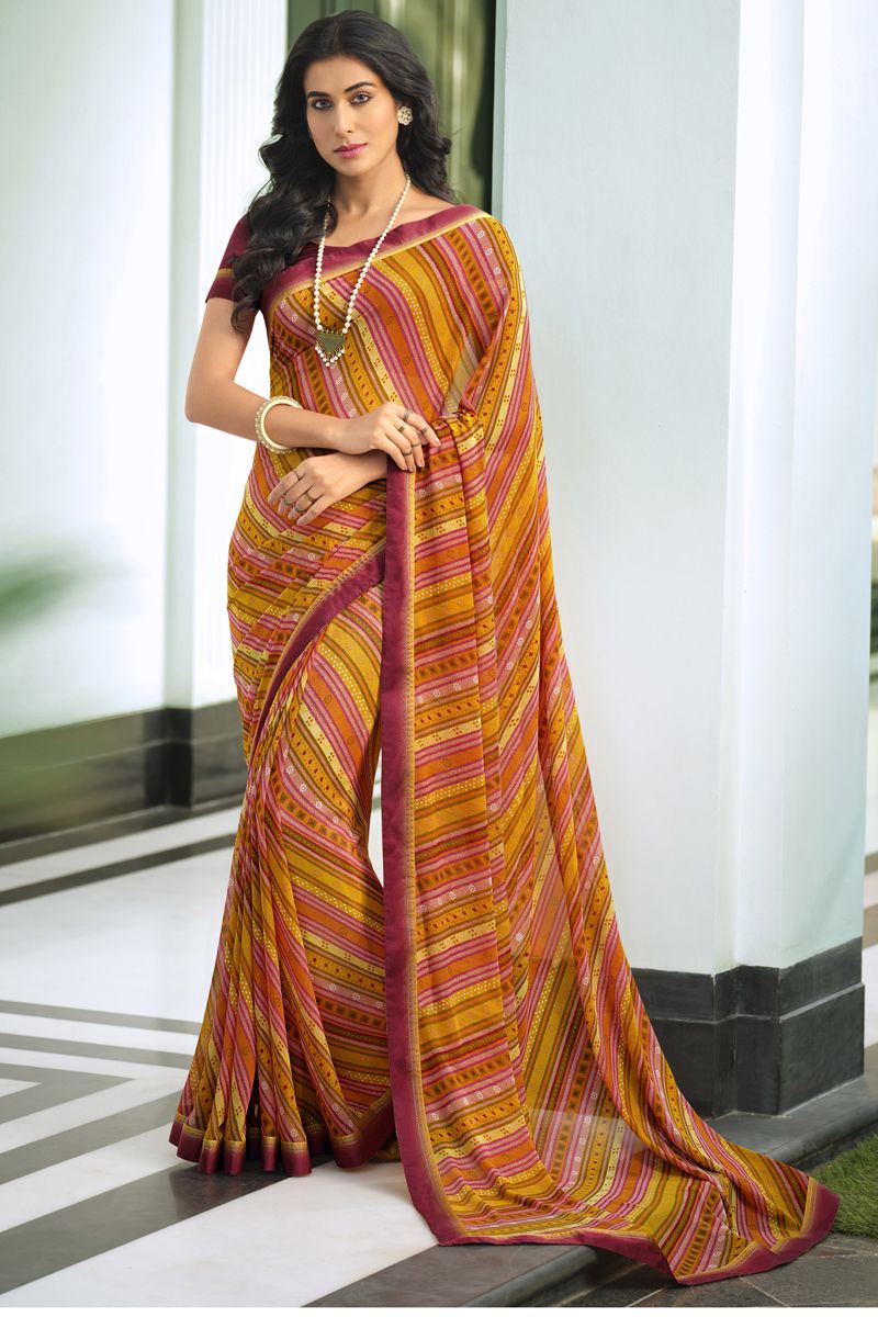 Entrancing Organza Fabric Printed Designs Saree In Yellow Color