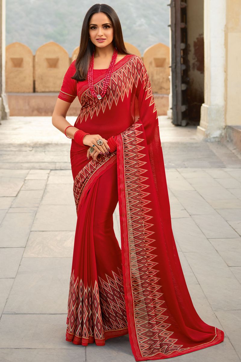 Red Color Intriguing Fancy Fabric Saree