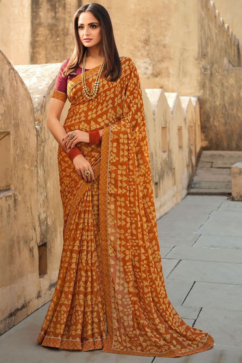 Mustard Color Chiffon Fabric Vivacious Saree