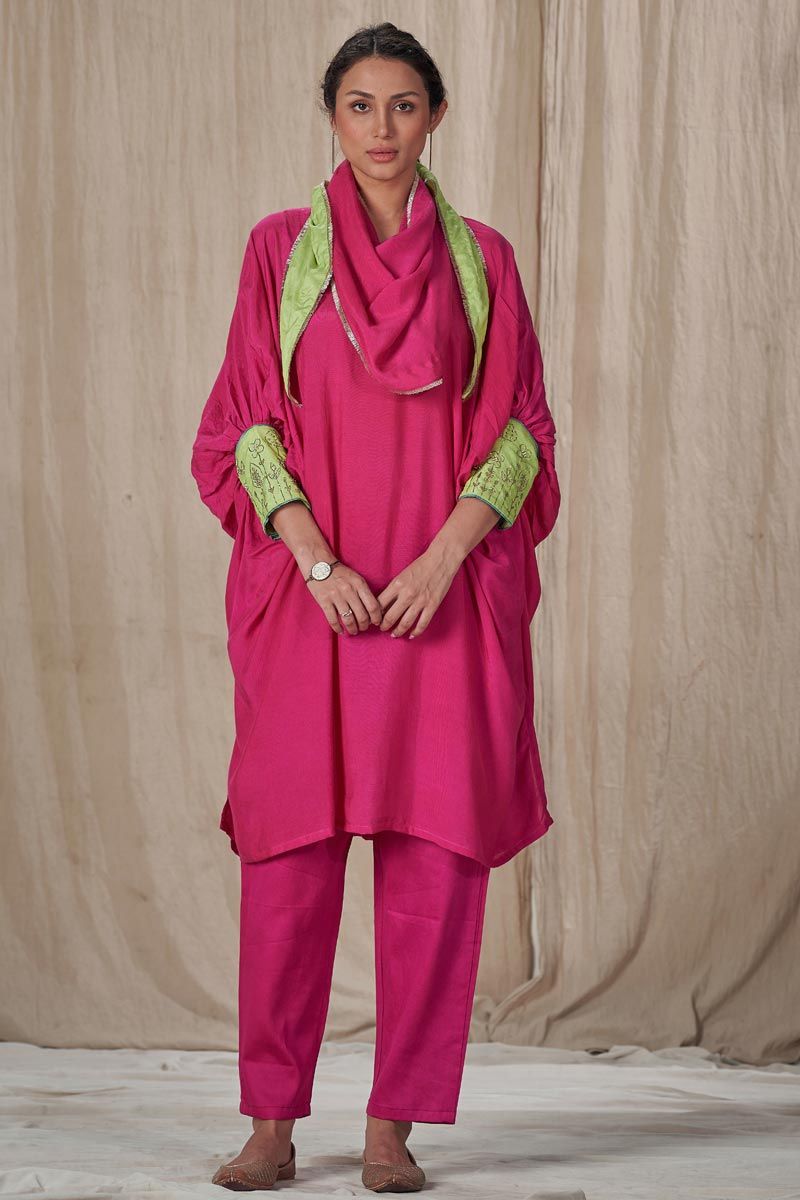 Rani Color Muslin Silk Readymade Kurta Set