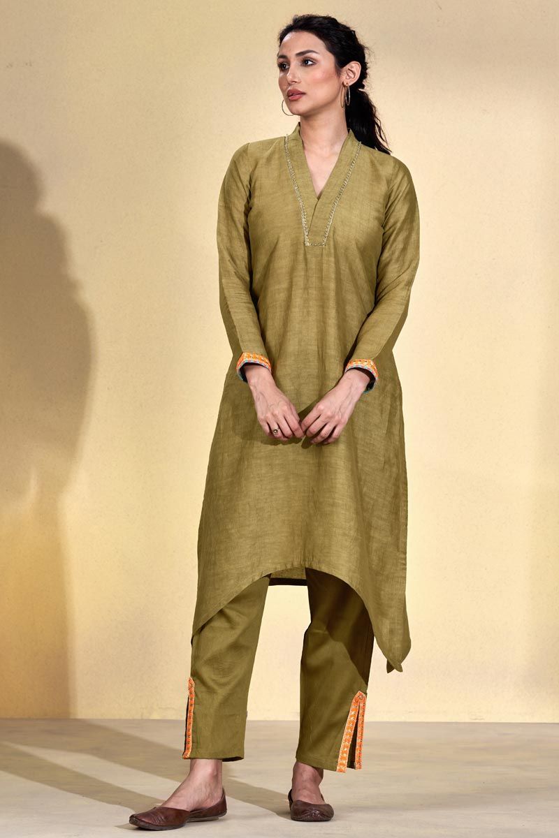 Brown Color Viscose Linen Readymade Kurta Set