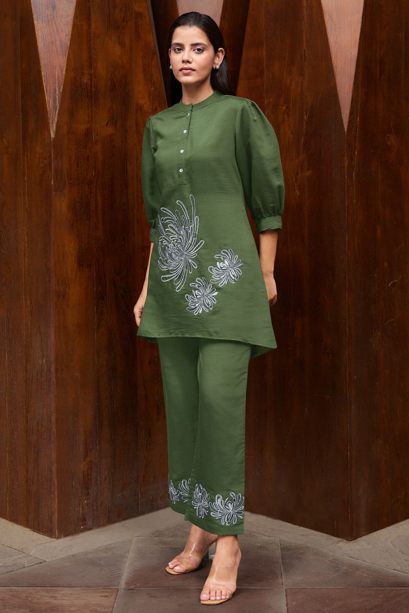 Green Viscose Festive Wear Embroidered Work Readymade Co-Ord Set