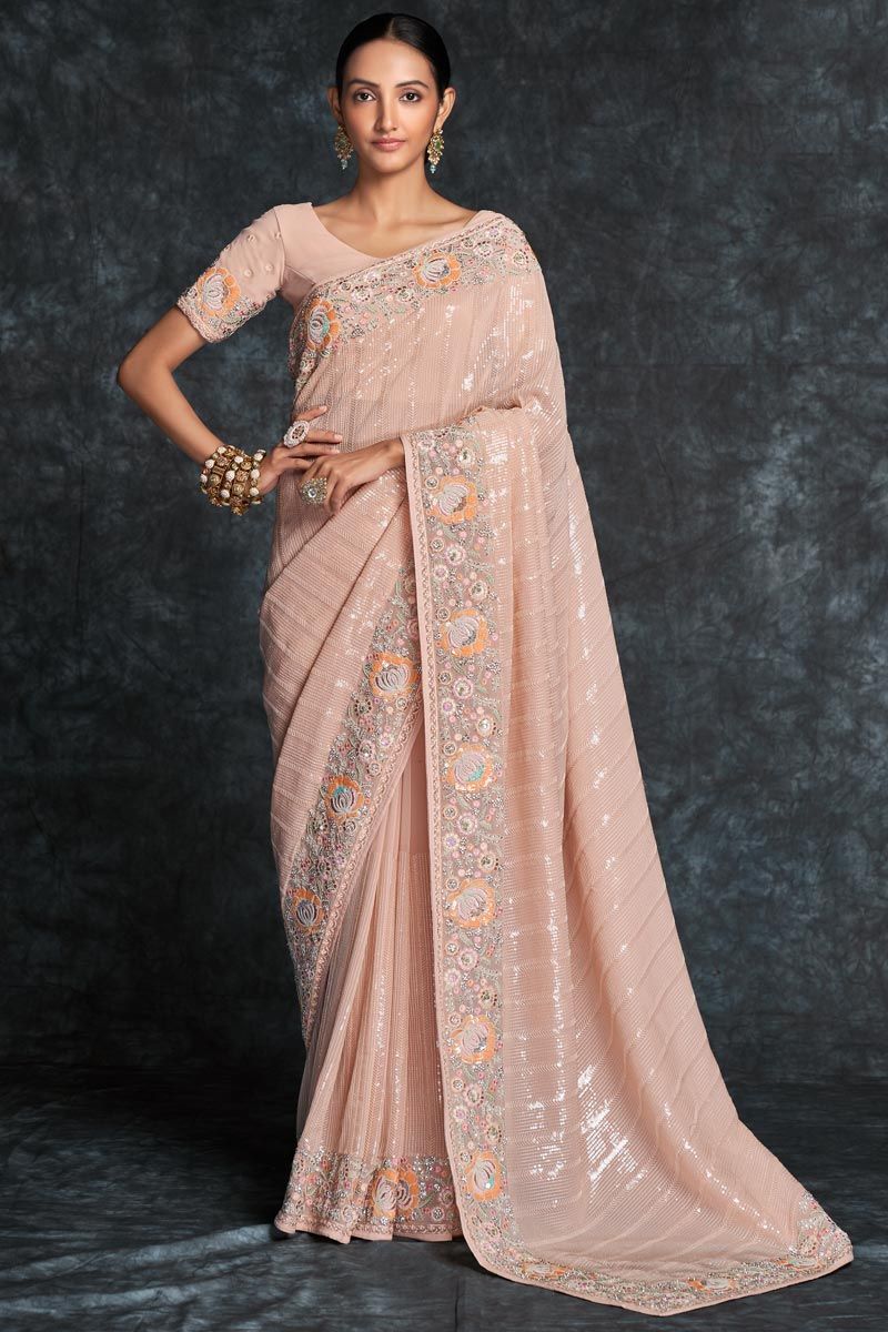 Georgette Trendy Peach Color Saree