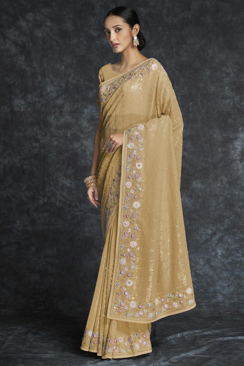 Georgette Wedding Wear Mustard Color Saree