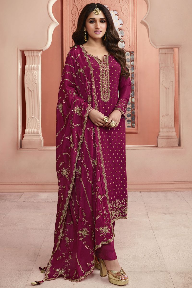 Nidhi Shah Magenta Color Jacquard Fabric Salwar Suit