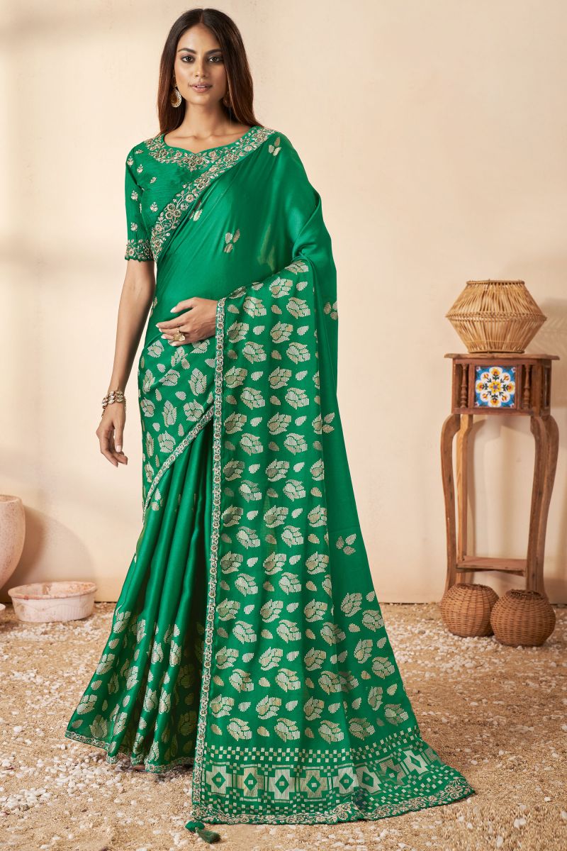 Appealing Gajji Silk Fabric Saree In Green Color