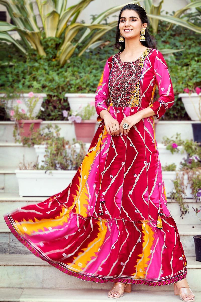 Incredible Printed Work On Rayon Fabric Multi Color Kurti