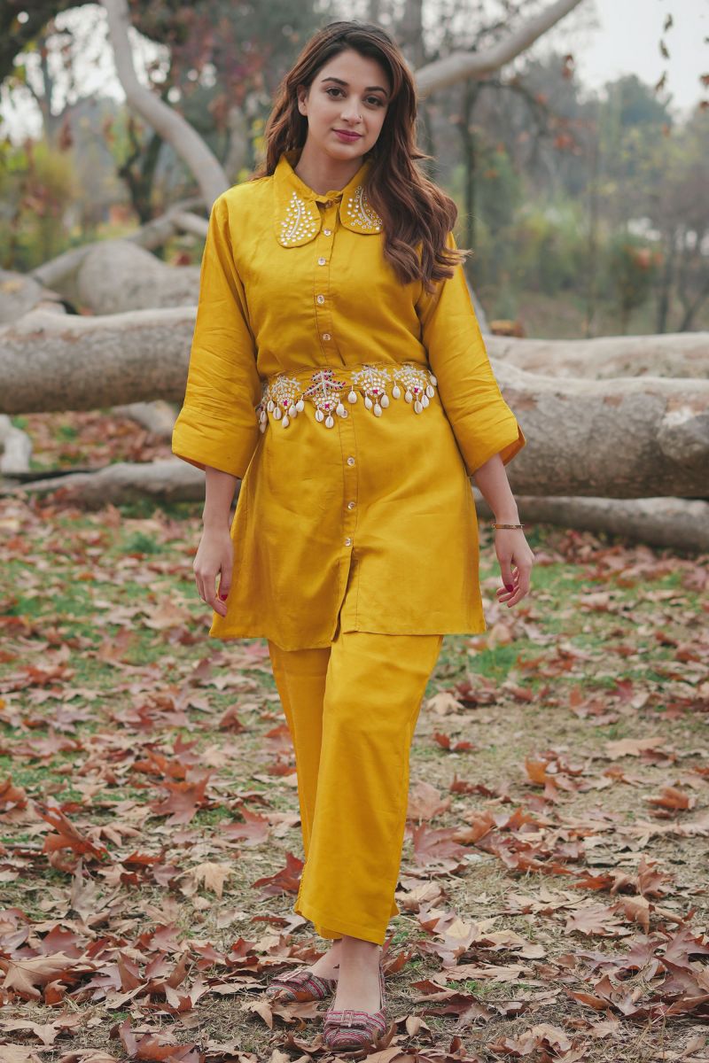 Yellow Silk Embroidered Co-Ord Set