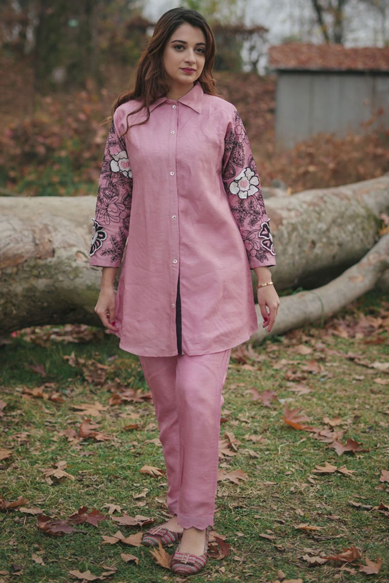 Pink Silk Embroidered Co-Ord Set