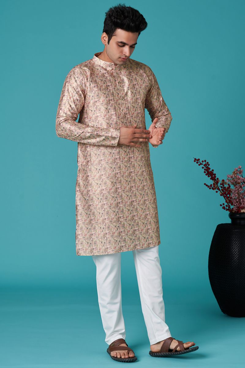 Chikoo Color Sangeet Wear Art Silk Fabric Designer Readymade Kurta For Men