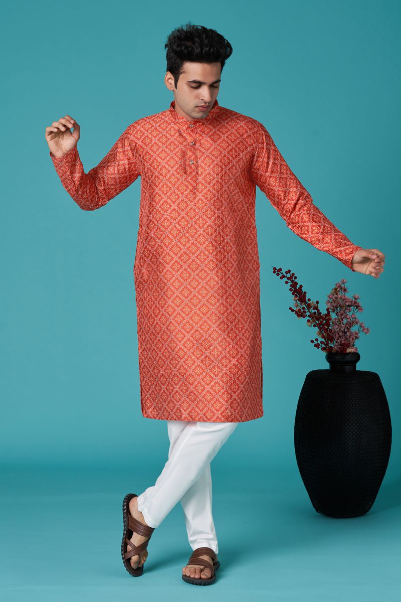 Appealing Red Color Art Silk Fabric Function Wear Kurta For Men