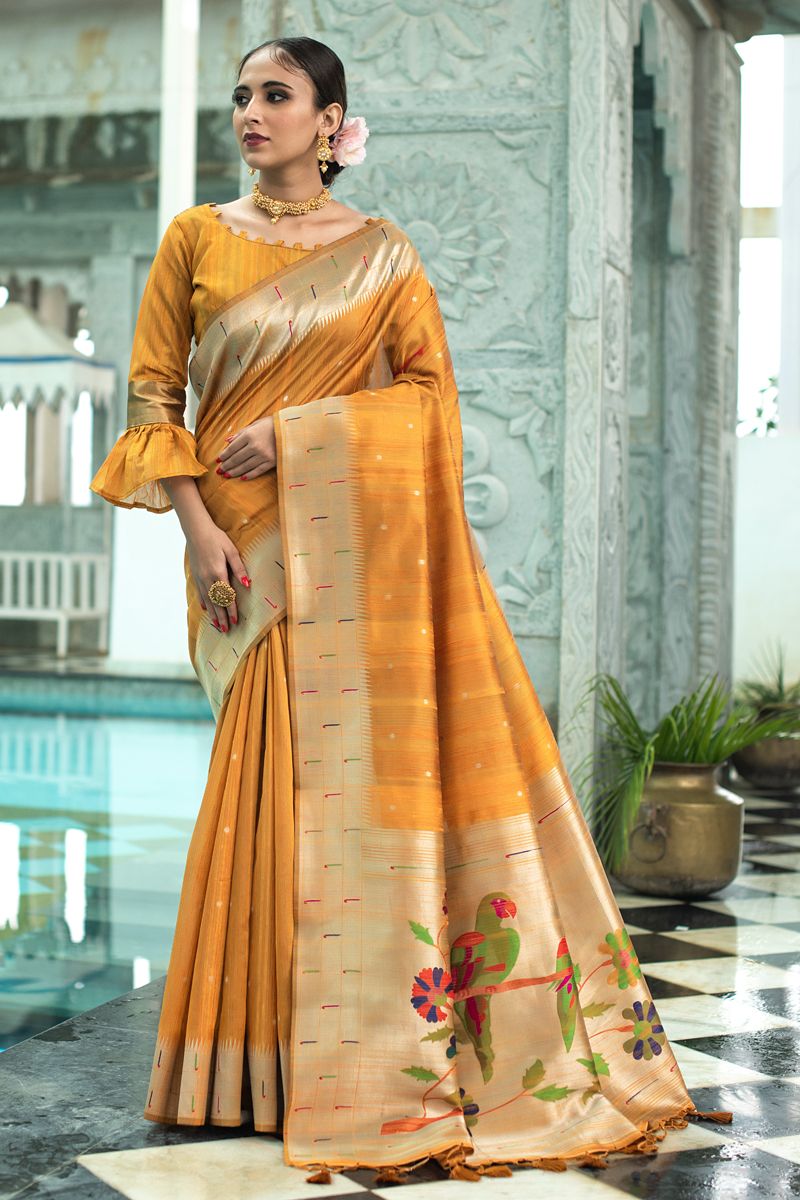 Yellow Art Silk Weaving Work Awesome Saree