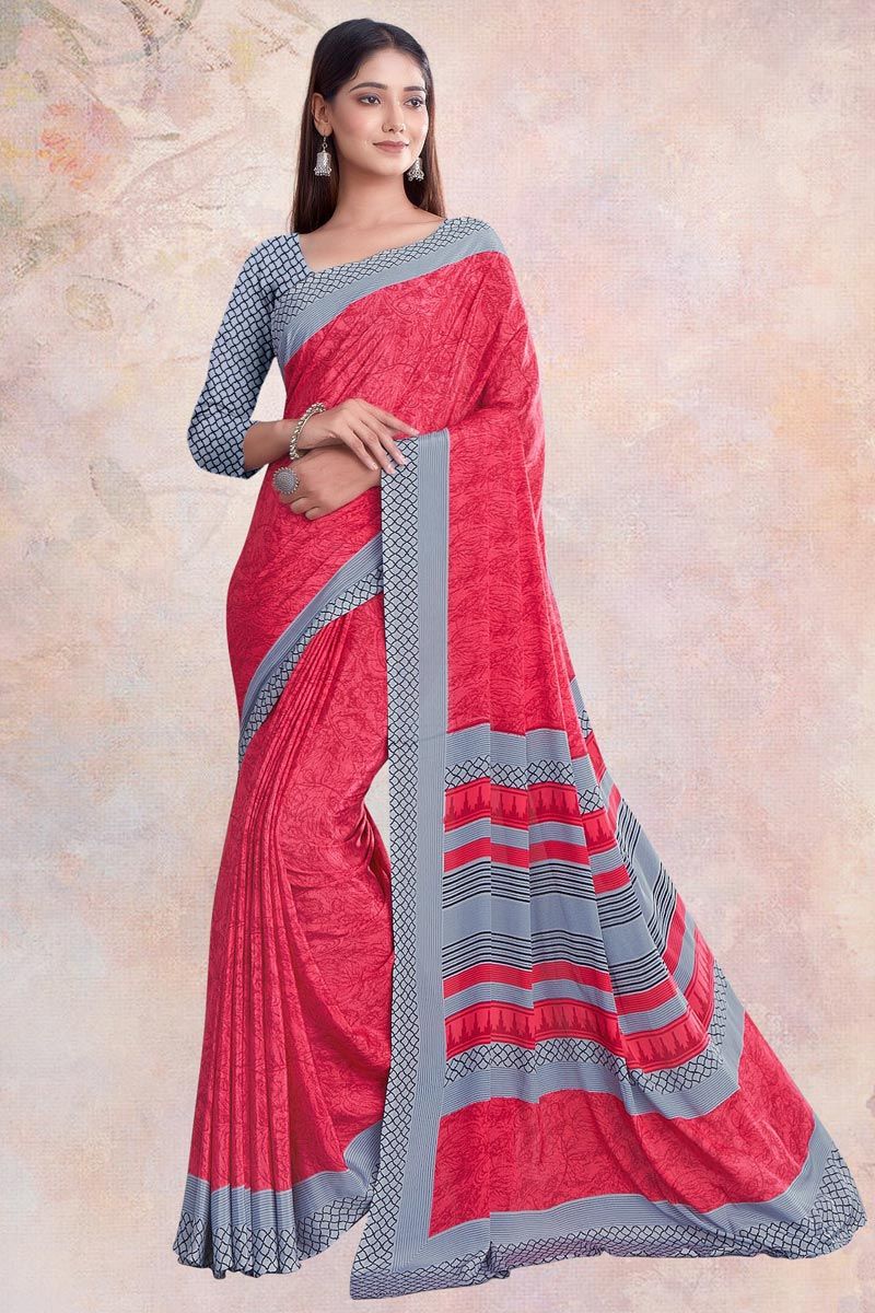 Pink Color Printed Stunning Crepe Saree