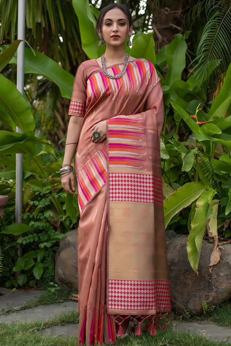 Art Silk Fabric Engaging Saree With Weaving Work