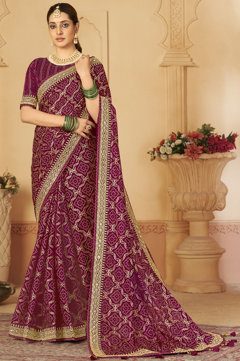 Wine Color Appealing Bandhani Printed Saree In Art Silk Fabric