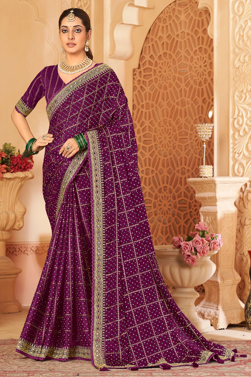 Purple Color Fantastic Art Silk Bandhani Printed Saree